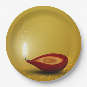 Prato De Papel Happy Diwali Diya - Placa de Papel