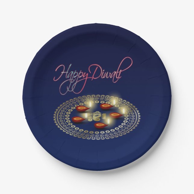 Prato De Papel Happy Diwali Ganesha Rangoli - Placa de Papel (Frente)