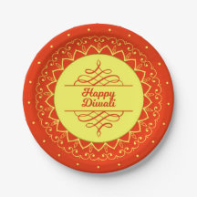 Happy Diwali Orange Cream Mandala Modern 7"