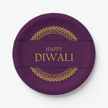 Happy Diwali Purple Dourada Elegante de 7"