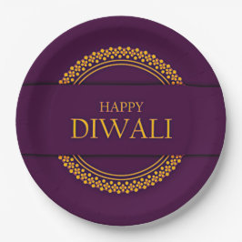 Prato De Papel Happy Diwali Purple Dourado Elegante 9"