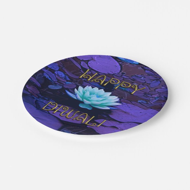 Prato De Papel Happy Diwali Typografia Purple Floral Lotus Flower (Inclinado)