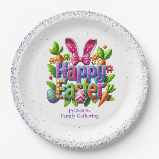 Prato De Papel Happy Easter Family Gathering Colorful (Frente)