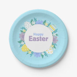 Prato De Papel Happy Easter Flowers and Eggs 