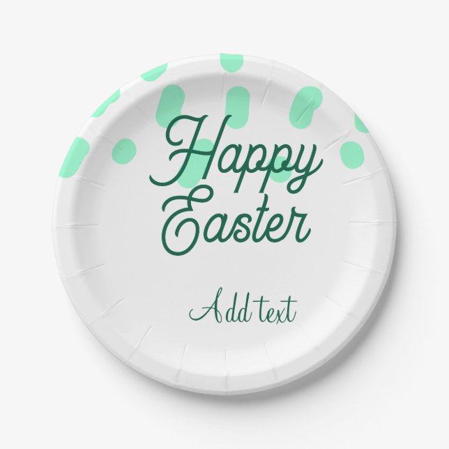 Prato De Papel Happy Easter green eggs pastel name date simple  (Frente)