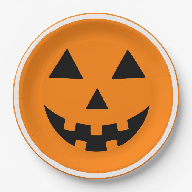 Prato De Papel Happy Halloween Jack'o Lantern Pumpkin Face (Frente)