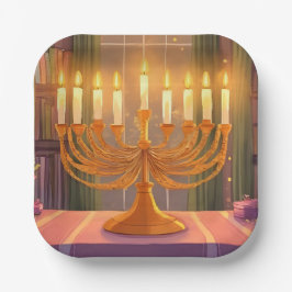 Prato De Papel Happy Hanukkah Menorah Candles Oil Painting