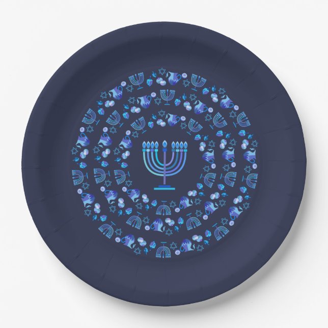 Prato De Papel Happy Hanukkah Party Beautiful Blue Decoration (Frente)
