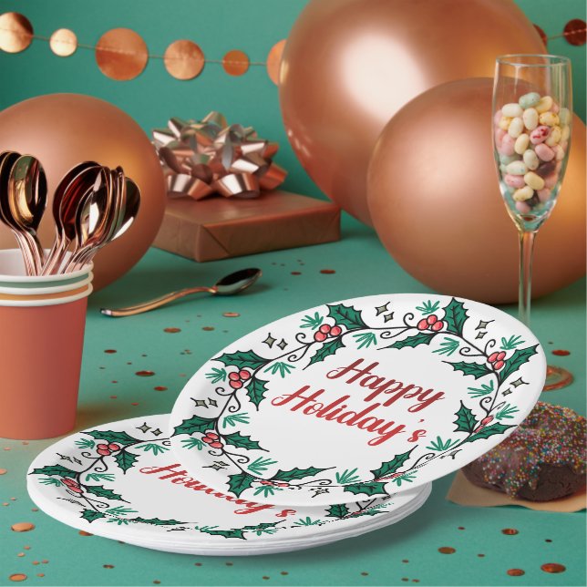 Prato De Papel Happy Holiday's Wreath Paper Plate (Múltiplo)