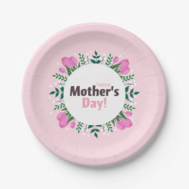 Prato De Papel Happy Mother's Day  Pink Tulips