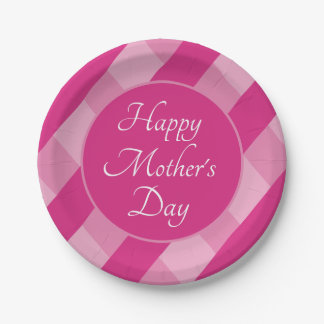 Prato De Papel Happy Mother's Day Shades of Pink Stripes Simple
