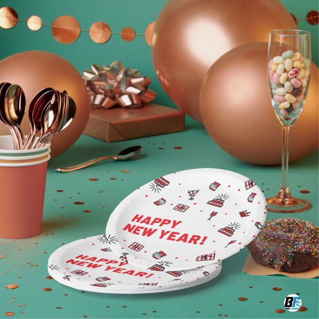 Prato De Papel Happy New Year- Food Pattern  (Criador carregado)