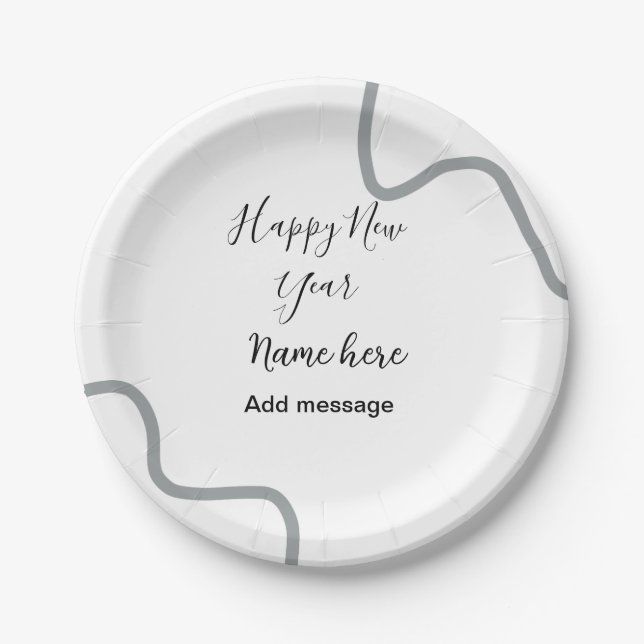 Prato De Papel Happy new year name message gray simple holiday  (Frente)