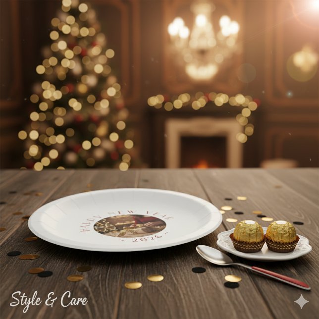 Prato De Papel Happy New Year Personalized Photo Text (Happy New Year Personalized Photo Text Paper Plates)