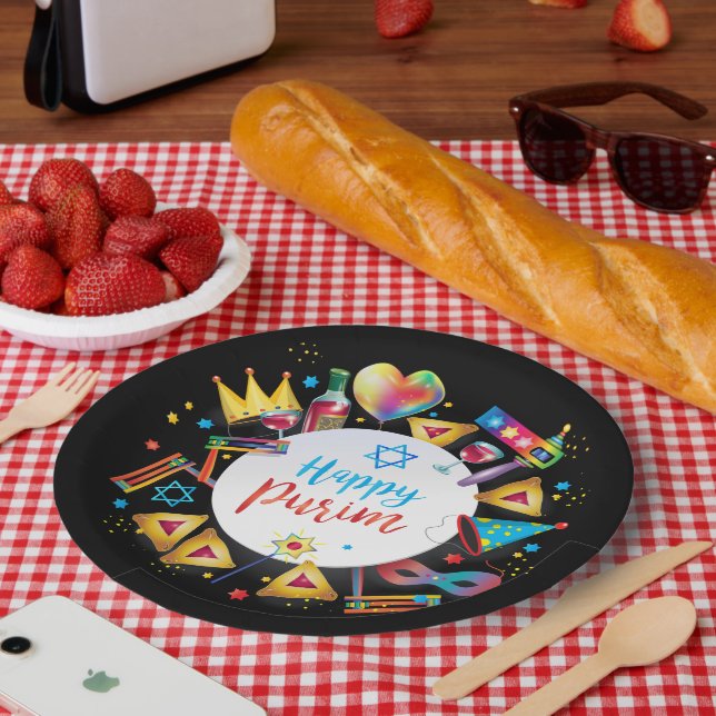 Prato De Papel Happy Purim Basket Gifts, Decoration, Ornaments (Piquenique)