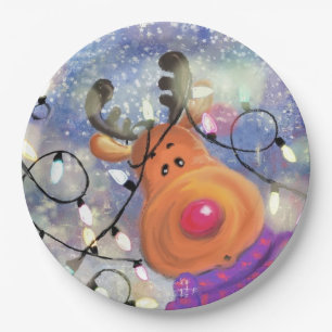 Prato De Papel Happy Reindeer - Natal