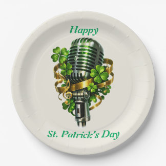 Prato De Papel Happy St. Patrick’s Day Shamrock & Microphone