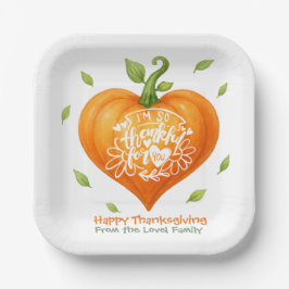 Prato De Papel Happy Thanksgiving Thankful Heart Pumpkin 