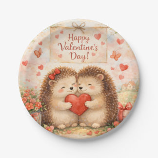 Prato De Papel Happy Valentine’s Day Hedgehog Love Illustration