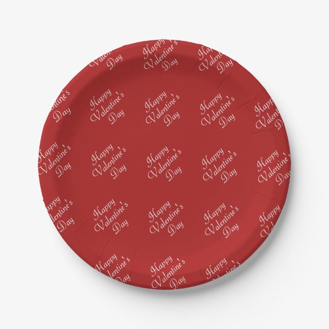 Prato De Papel Happy Valentines Day Text Pattern Stylish Round (Frente)