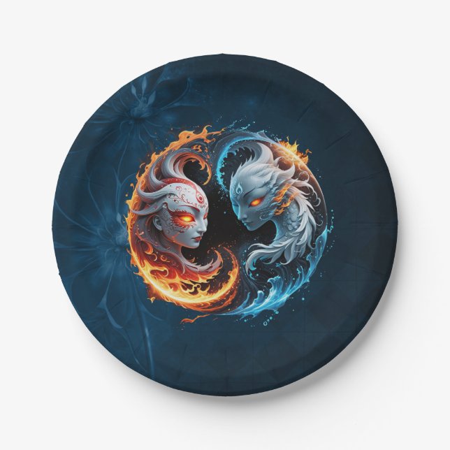 Prato De Papel Harmonia elementar, yin e yang da natureza. (Frente)