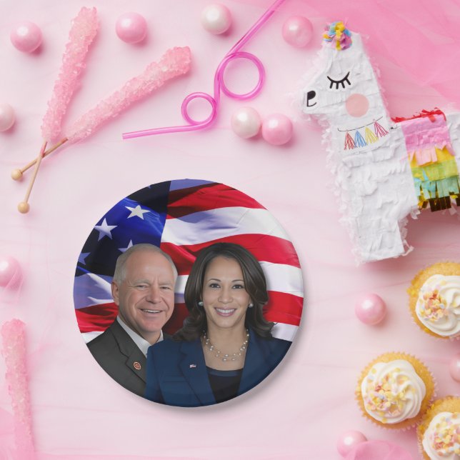 Prato De Papel Harris Waltz Foto 2024 - Kamala Harris Tim Waltz (Festa)