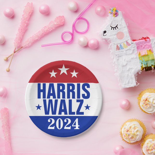 Prato De Papel Harris Walz 2024 Campaign Red Blue (Festa)