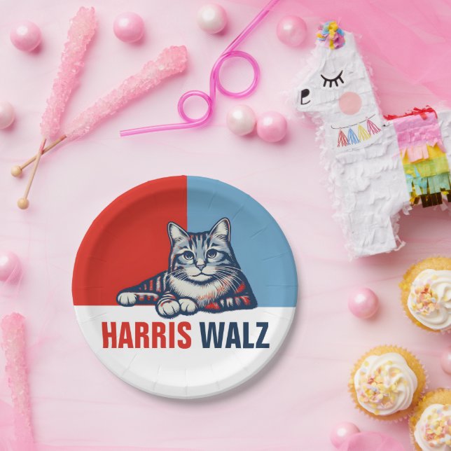 Prato De Papel Harris Walz 2024 Obviamente Blue Cat (Festa)