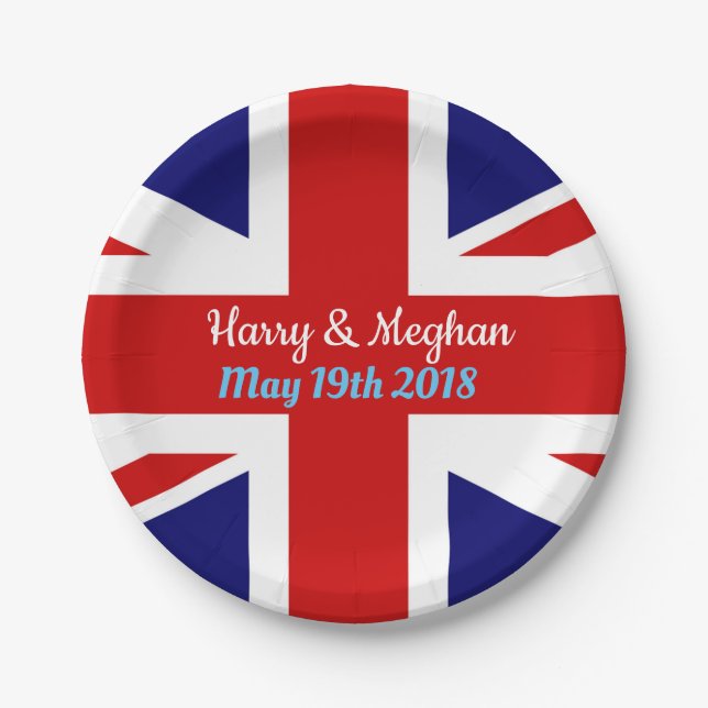 Prato De Papel Harry & Meghan, união Jack. (Frente)
