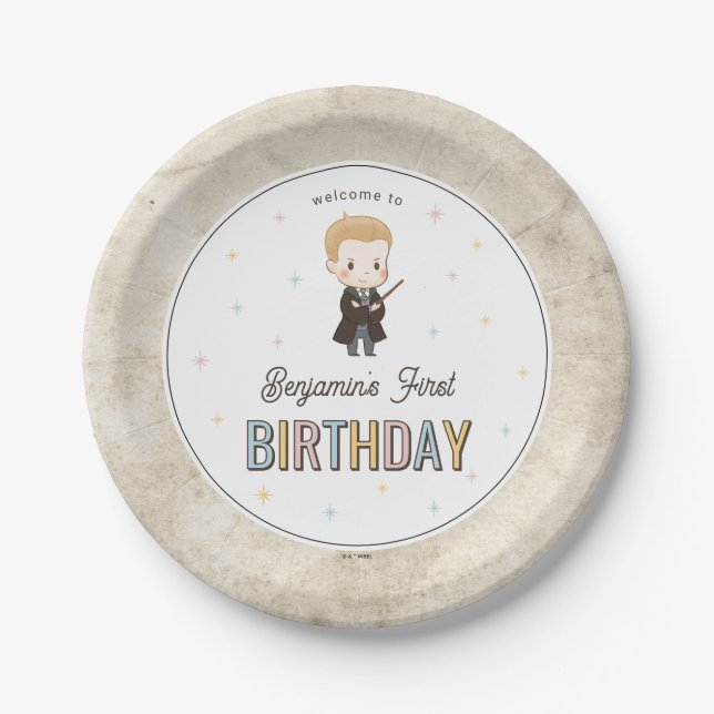 Prato De Papel Harry Potter Chibi Draco Malfoy Mago Aniversário (Frente)
