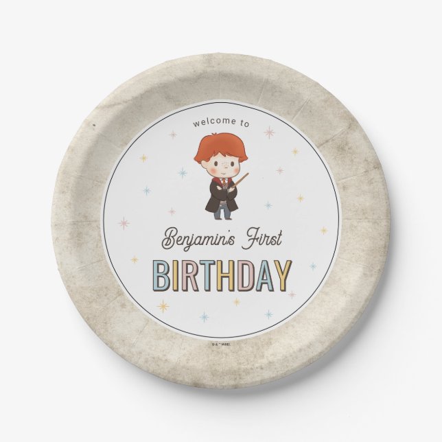 Prato De Papel Harry Potter Chibi Ron Weasley Mago Aniversário (Frente)