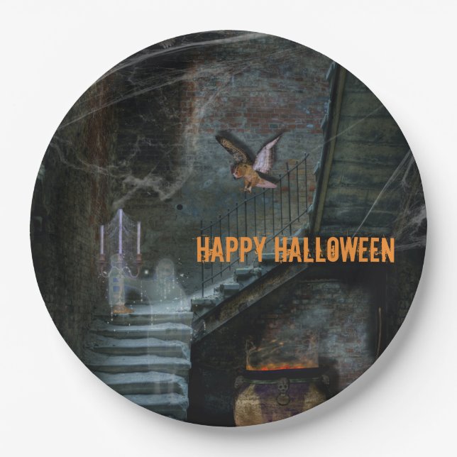 Prato De Papel Haunted Staircase Halloween (Frente)