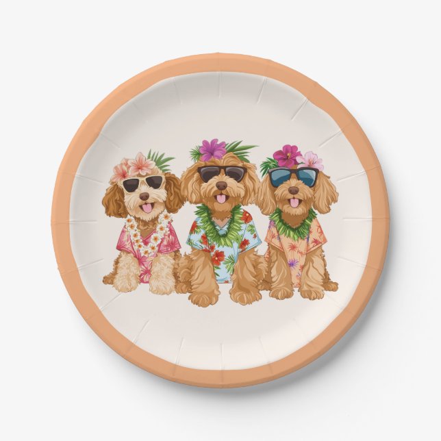 Prato De Papel Hawaiian Goldendoodle Dogs Flower Lei (Frente)