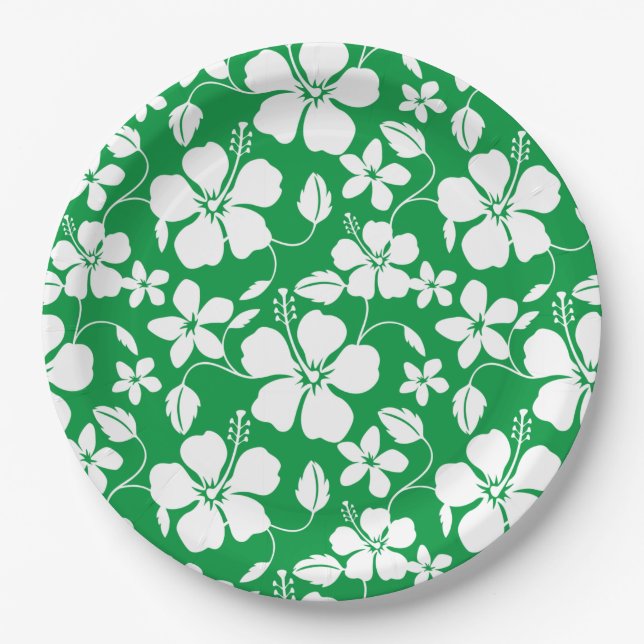 PRATO DE PAPEL HAWAIIAN HULA (HIBISCUS) VERDE (Frente)