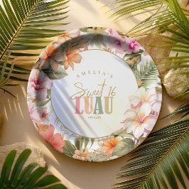 Prato De Papel Hawaiian Luau Sweet XVI Floral Border ID1092