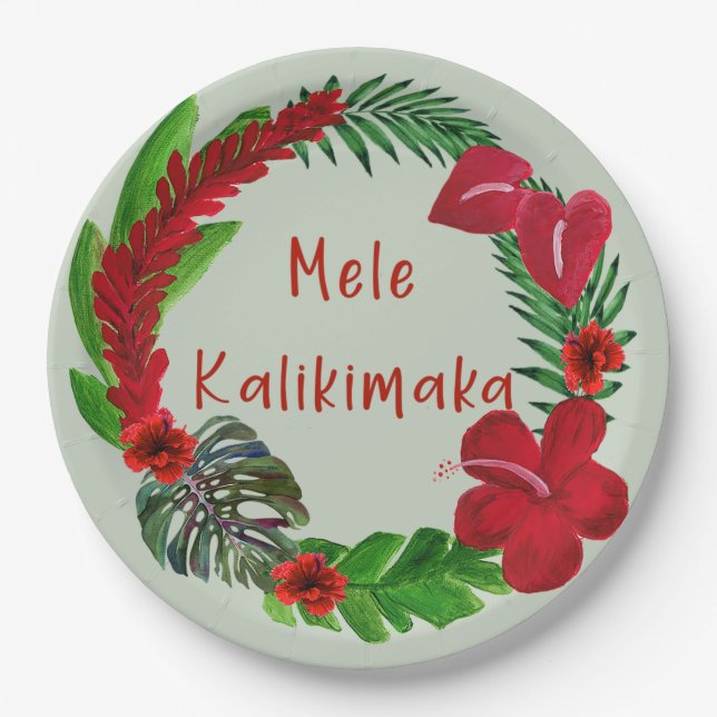 Prato De Papel Hawaiian Mele Kalikimaka Tropical Wreath Paper Pl (Frente)