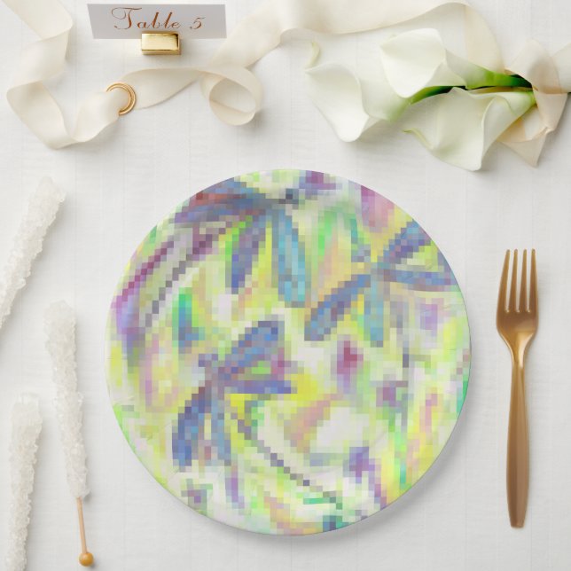 Prato De Papel Hazy Dragonfly Rainbow (Casamento)