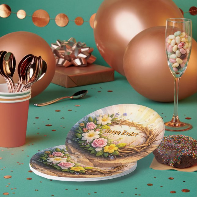 Prato De Papel He Is Risen Easter Floral Crown of Thorns (Múltiplo)