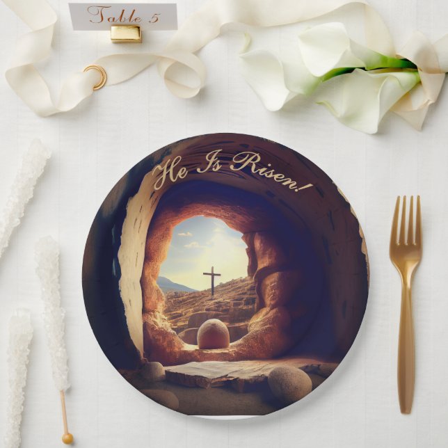 Prato De Papel He is Risen! Easter Sunday Paper Plate (Casamento)