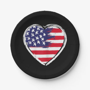 Prato De Papel Heart US Flag 4 de julho Patriotic American Stars