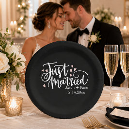 Prato De Papel HEARTS Casados Script Nomes Dia do Casamento