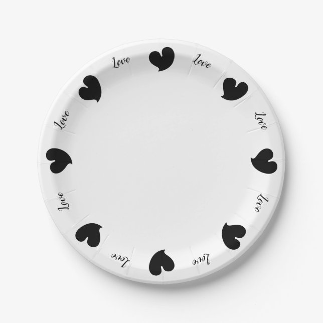 Prato De Papel Hearty Hearts Black - Custom Text (Frente)
