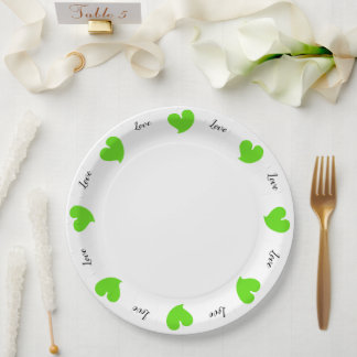 Prato De Papel Hearty Hearts Green - Custom Text Paper Plates