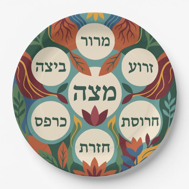 Prato De Papel Hebrew Pesach Seder Plate for Passover Dinner  (Frente)