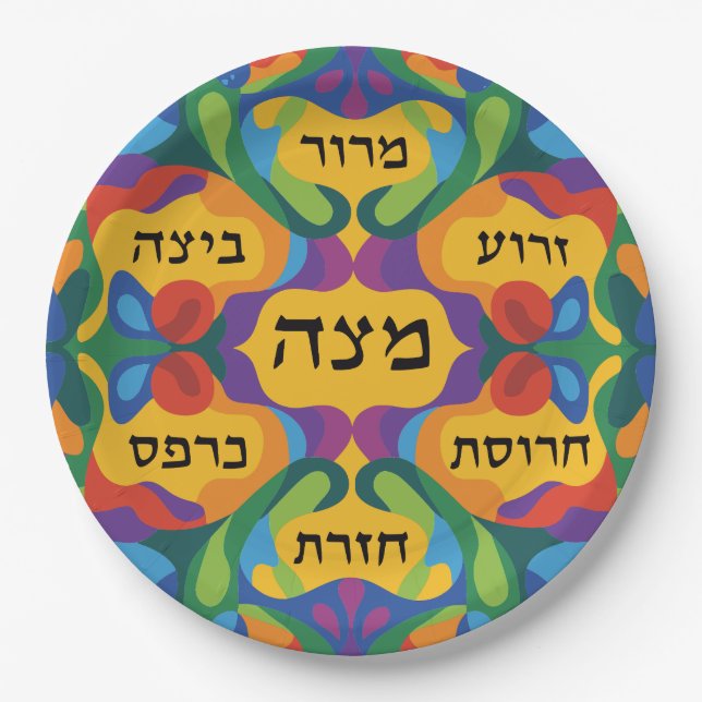 Prato De Papel Hebrew Pesach Seder Plate for Passover Dinner  (Frente)