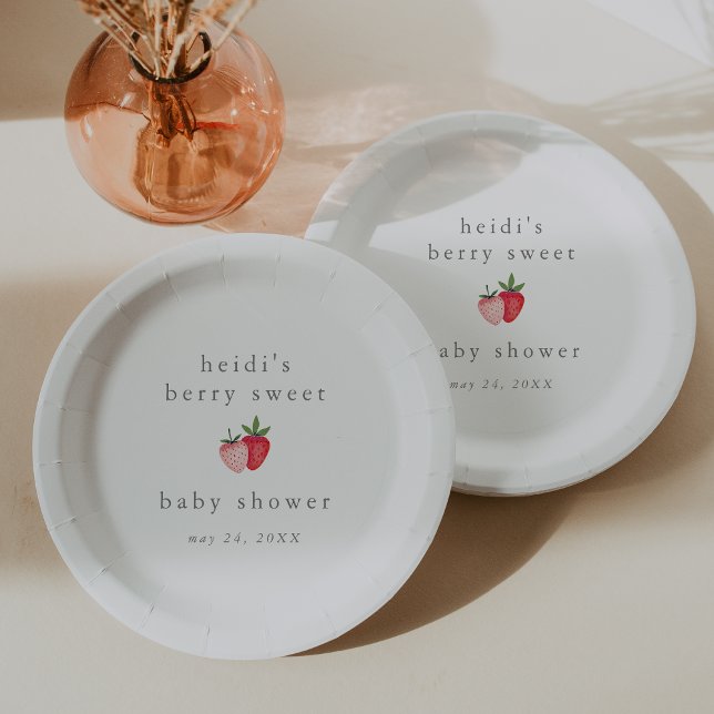 Prato De Papel HEIDI Bebê rosado Berry Sweet Strawberry Girl (HEIDI Pink Berry Sweet Strawberry Girl Baby Shower Paper Plates)