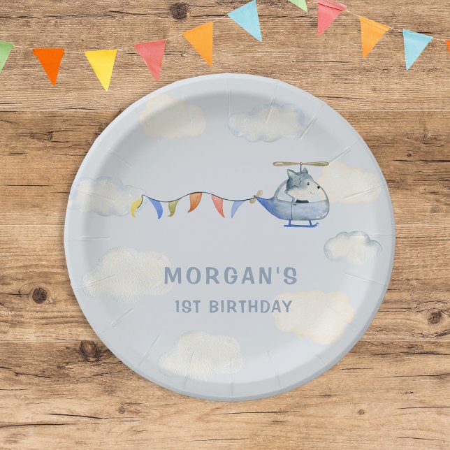 Prato De Papel Helicóptero de Aquarela Lobo Cute Primeiro Anivers (Criador carregado)