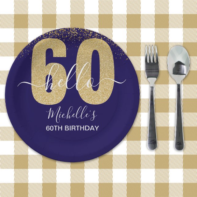 Prato De Papel Hello 60! - Elegant 60th Birthday Woman Gold  (Criador carregado)