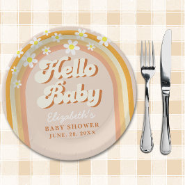Prato De Papel Hello Baby Cute Groovy Baby Shower