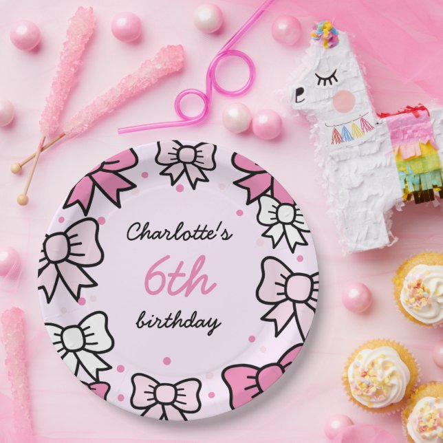 Prato De Papel Hello Cutie Cartoon Pink Bow Birthday Party (Festa)